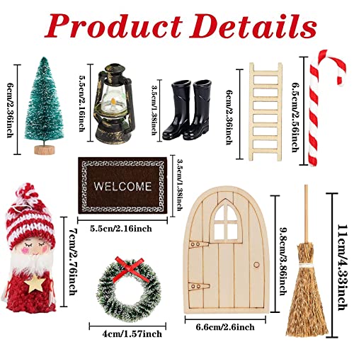 BINXWA Gnome Door Accessories Christmas Tree Decorative Wreath Gnome Door Wooden Christmas Gnome Small Wall Hanging Christmas Decoration Gnome Door Set - Image 3
