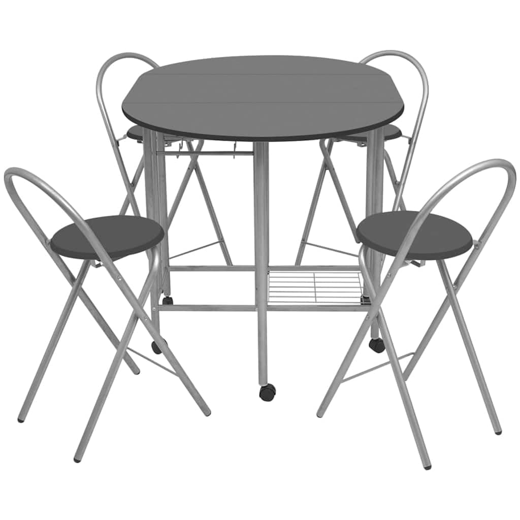 Set da pranzo da 5 pezzi, tavolo pieghevole salvaspazio e 4 sedie, moderno tavolo da cucina in MDF con ruote, nero