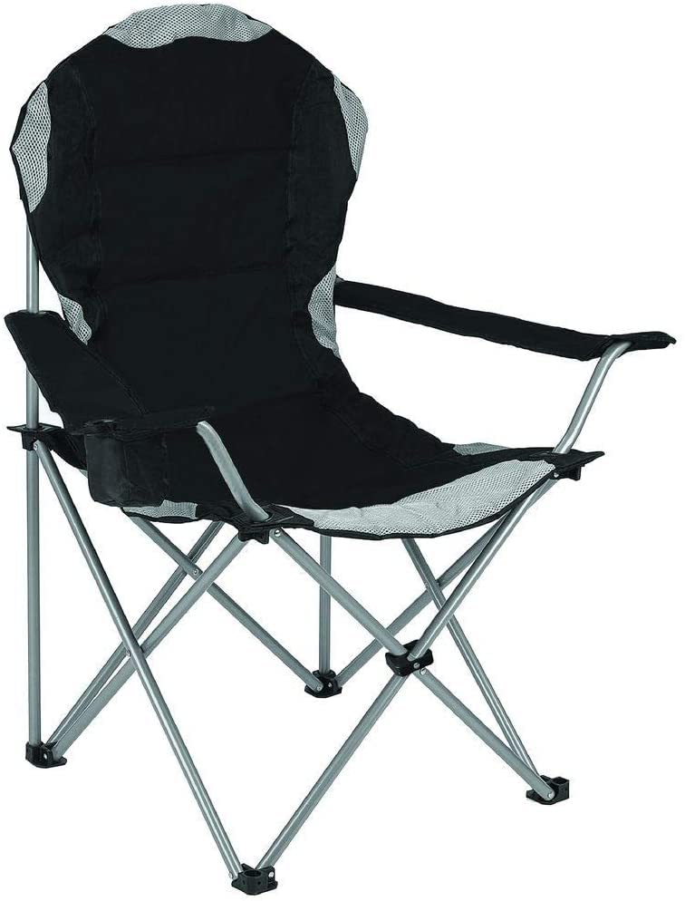 Unibos Heavy Duty Luxury Canvas Padded High Backrest with Insulated Cup Holder Folding Camping Fishing Chair Black