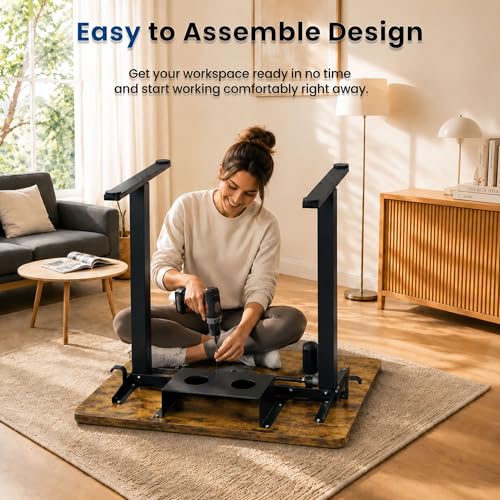 Image of 35 inch x 20 inch Electric Standing Desk, Compact Height Adjustable Desk for Small Spaces, Small Ergonomic Sit Stand Workstation for Home Office Bedroom Apartment (Rustic Brown)