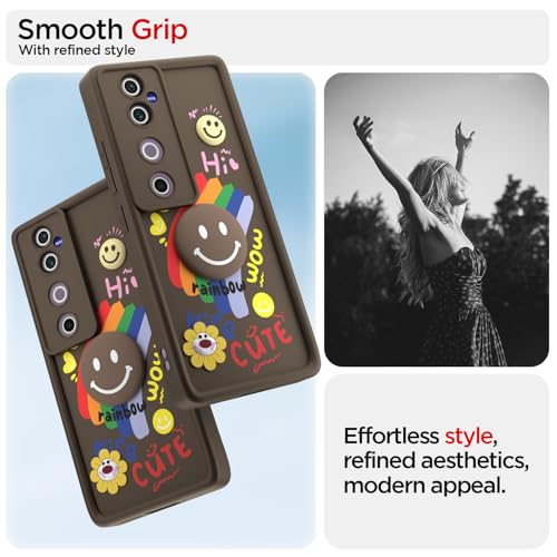 Image of Pikkme Back Cover for Vivo V40 5G / V40 Pro 5G / T3 Ultra 5G | Soft Silicone| Cute Rainbow Smile & 3D Cartoon Flower Design | Shockproof Raised Camera Protection Bumper Case (Brown)