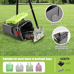 Pooper Scooper Swivel Bin & Rake Kit Set of 2 for Large Medium Small Dogs with 46″ Long Metal Handle and 35 Waste Bags, Poop Scooper to Clean Pet Waste Use for Yard, Grass, Dirt or Gravel