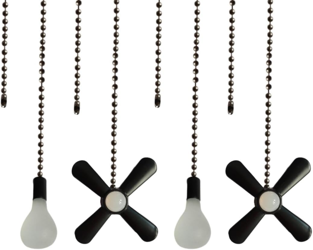 Pull chain, Ceiling Fan Pull Chain Extender,3.3mm Diameter Beaded Ceiling Fan Pull Chain Decorative Light Bulb and Fan 12 Inches Fan Pull Chain Set Black, 4Pcs