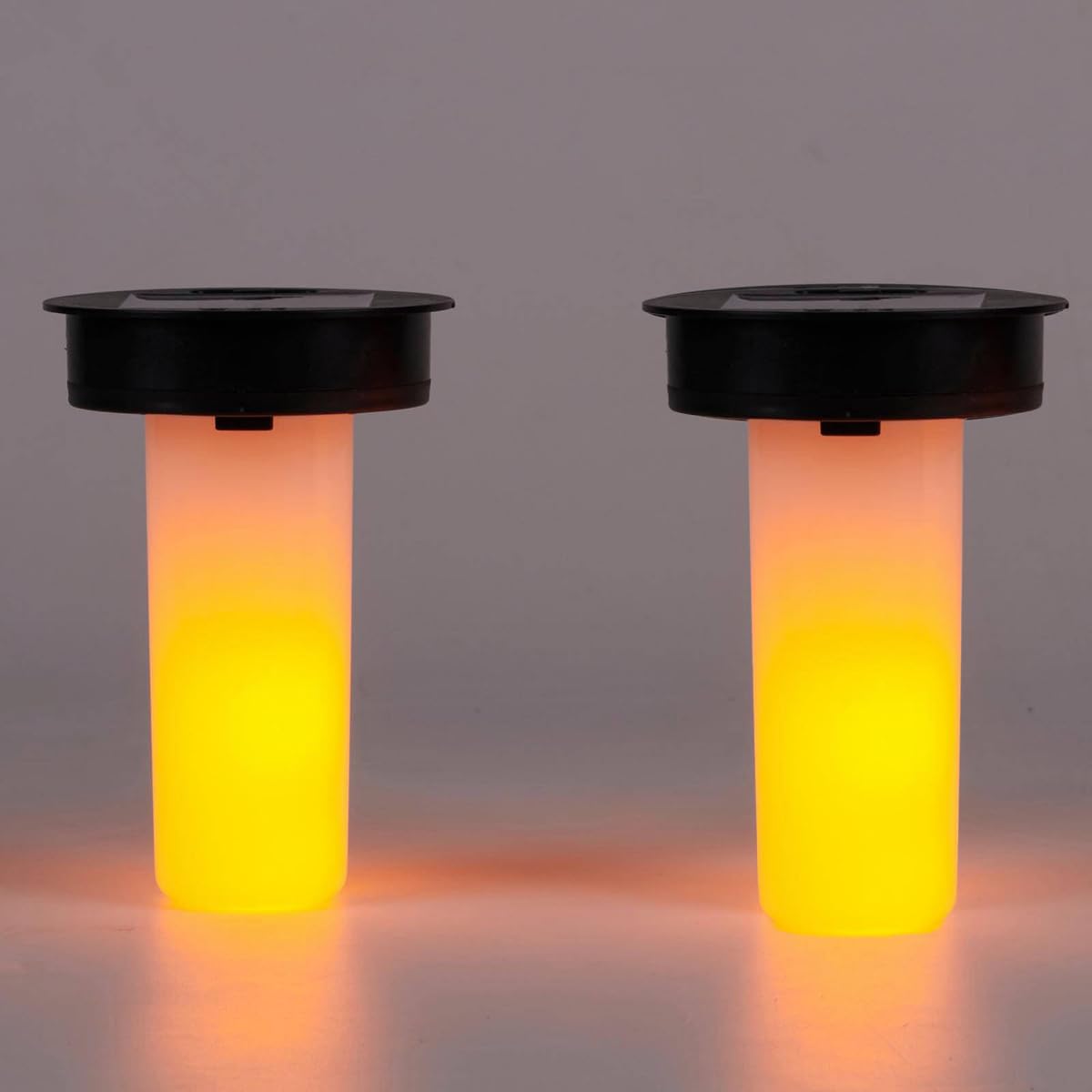 2 Pack Waterproof Solar Flame Light Replacement Tops, Flickering Flame Effect Solar Candle Lights for Garden Patio Camping Holiday Party Decor (Outer Diameter: 7 cm; Inner Diameter: 6 cm)