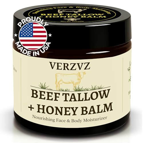 Beef Tallow for Skin and Face &ndash; Tallow and Honey Balm Moisturizer, 100% Grass-Fed Beef Tallow with...
