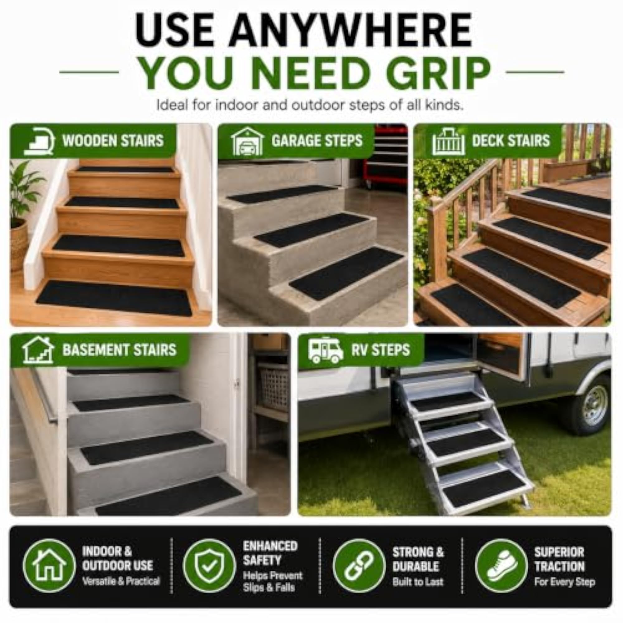 Anti Slip Stair Treads, 24 x 4, Black, 2 Pack