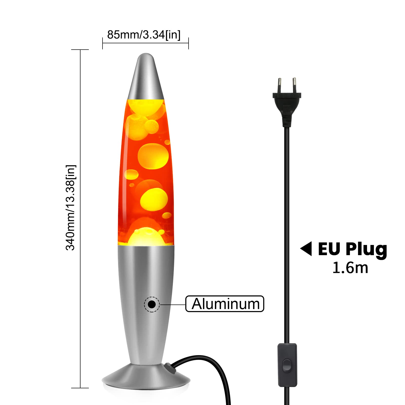 DoRight Klasyczna lampa lawowa, żółty wosk/czerwony, płynne aluminium, uspokajający ruch, do spokojnego relaksu, 40 cm, z 2 opakowaniami R39 25 W E14, AC220-240 V, EUStecker