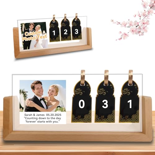 QSZ Engagement Gifts for Couples Personalized Wedding Countdown Calendar Customized with Photo/Text Engagement Gift for Women Future Mrs Fiance Newly Engaged Couple