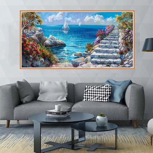 Broderie Diamant Paysage Mer 40x90cm contre le Stress : Activité Relaxante Adultes