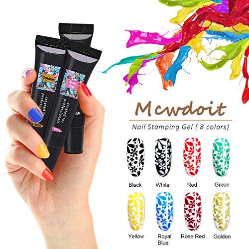 Nail Art Stamping Kit, mcwdoit 8PCS 8ml Stamping Gel Black White Pink Soak Off Nail Art UV Gel Polish