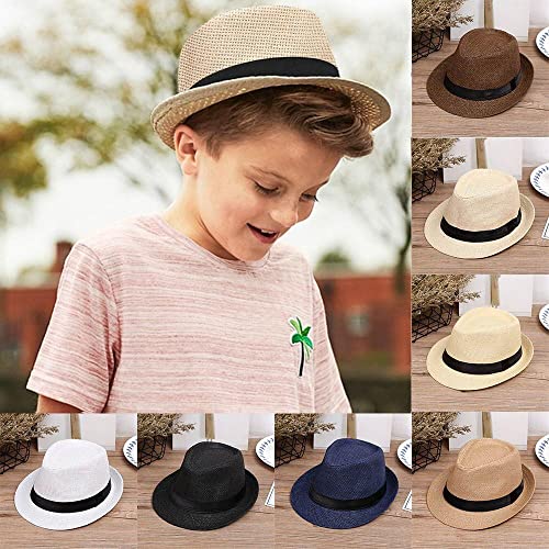 Kids Summer Beach Straw Hat Children Jazz Panama Trilby Fedora Hat Gangster Cap Outdoor Boys Girls Sun Hats4