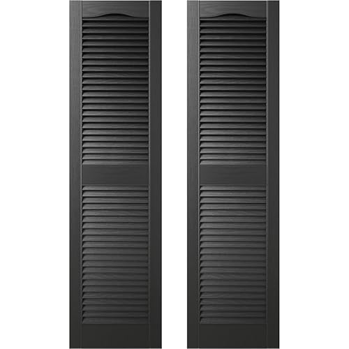 Builders Edge 12 in. W x 59 in. H, Custom Cathedral Top Center Mullion, Open Louver Shutters, Includes Matching Installation Spikes (Per Pair), 002 - Black