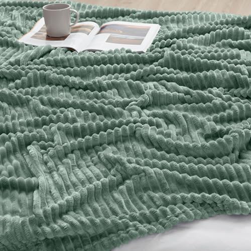 Image of Nestl Sage Green Microfiber Fleece Blanket, Queen Size, Lightweight, Soft, Cut Plush, 90 x 90 in