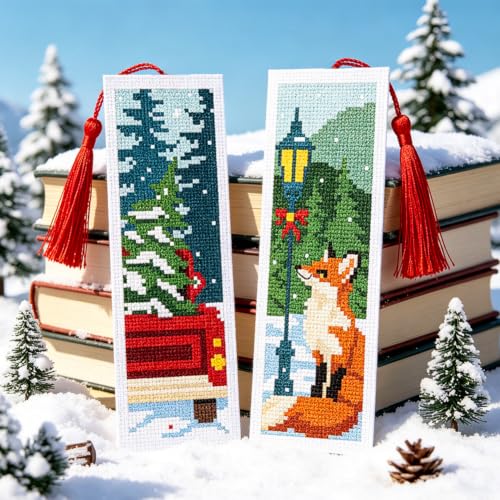 Image of ACRNIGHEET 6PCS Cross Stitch Bookmark Kit (Winter Forest Pattern)