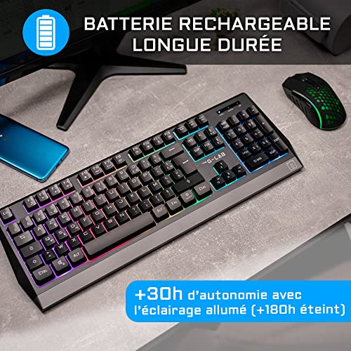 Clavier Gaming Wireless AZERTy Souris Wireless 2400 DPI Pack pour PC PS4 PS5 Combo - 5