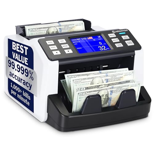 CN5 Money Counter Machine Mixed Denomination Value Counting UV/MG/IR/DD Counterfeit Detection, USD, EUR, MXN, GBP and CAD Business Money Counter