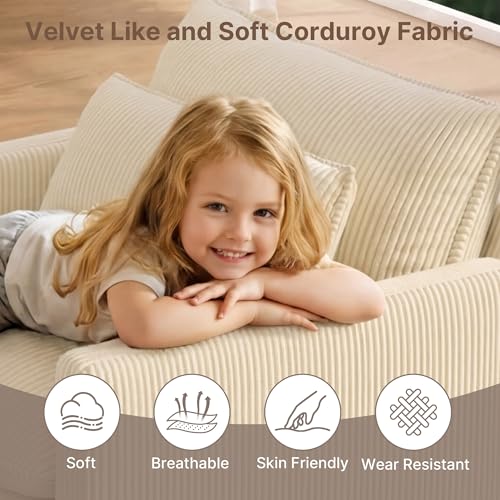 Image of Gizoon Cloud Accent Chair with Washable Cover, Corduroy Single Sofa Chair with Comfy Deep Seat, Modern Armchair with Pillow for Living Room Bedroom, Beige