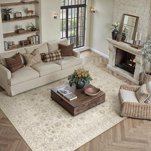 PureCozy Vintage Teppich Wohnzimmer 160x230cm Beige Waschbar Groß Teppiche – Ansicht 3