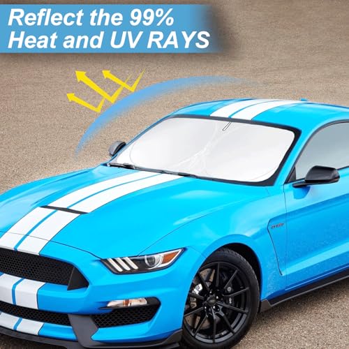 Sunshade for Mustang 2015-2025 2026 Ford Windshield Sun Shade (NOT for Ford Mustang Mach-E Accessories Foldable Front Window Shield Windshield Cover Sun Visor Protector Block UV Ray Heat Reflector