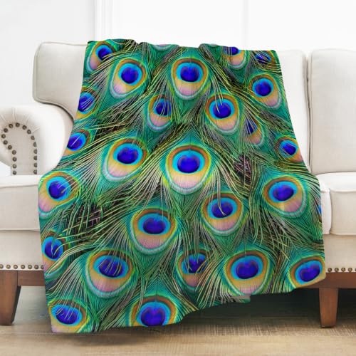 Levens Peacock Feathers Blanket Gifts for Girls Women Men 50"x60" Decor for Couch Sofa Home Bedroom, Soft Cozy Plush Lightweight Peacock Throw Blankets Green Birthday Idea