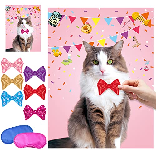 Cat Party Game Pin The Bow On The Cat - 24pack Bow Sticker Cat Th...