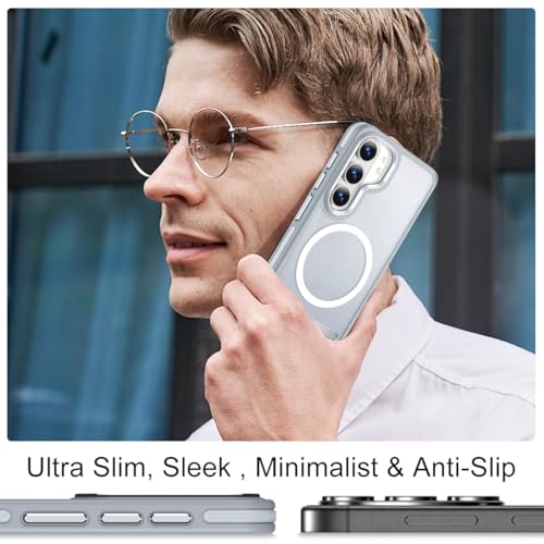 Image of MALEWOLF Stand Case for Samsung Galaxy S26 Plus, Compatible with Magsafe, Anti-Slip Cover [Military Grade Shockproof] [Matte Translucent Back], Color Hybrid Phone Case for Galaxy S26+ (Grey /White)