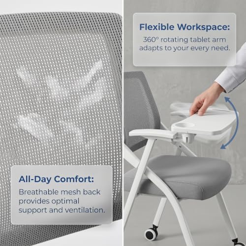Image of 24 Pcs Folding Training Chairs with Desk Attached, Office Meeting Chair with Writing Tablet & Cup Holder, Space-Saving Nesting Stackable Chairs with wheel for Conference Room,Seminar, Classroom Chair