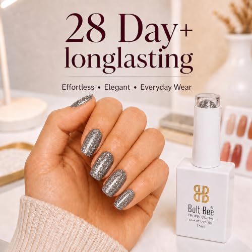 Image of BOLT BEE 15ML Gel Nail Polish 1Pc Clear Pink Glitter Nail Polish Soak Off UV LED Nail Gel Polish Nail Art Starter Manicure Salon DIY at Home, 0.5 OZ (1) (79)