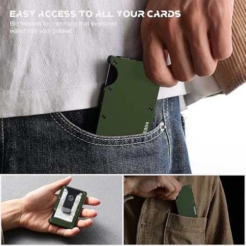HIESGIE Compatible with MagSafe Wallet, Mens Mag Safe Wallet, Rfid Blocking Metal Card Holder with Money Clip, Minimalist Magnetic Phone Wallet Compatible with iPhone 16/15/14/13/12 Series, Army Green — view 6
