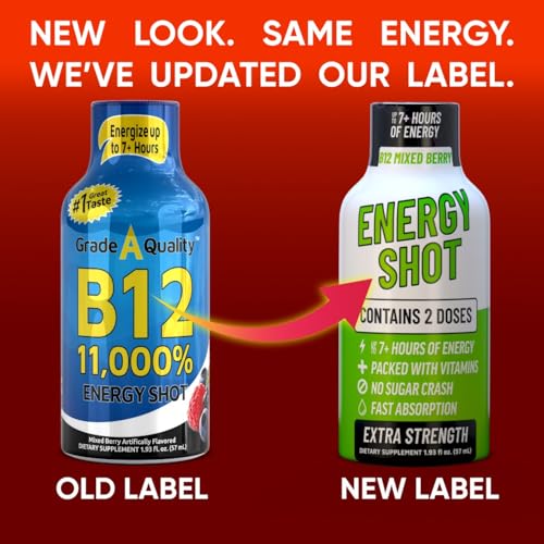 Image of B12 Mixed Berry Extra Strength Energy Shot 12 pk - 260mg Natural Caffeine B12 B6 - Energy & Vitality Support - 2 Servings Sugar Free Zero Calorie Green Tea B-Vitamins Electrolytes Vegan - 1.93 fl oz