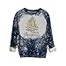 T-shirt de Noël vieilli pour femme à offrir - Motif arbre de dessin animé - Col rond - Manches longues - Décontracté - Pour femme, 9529 - Bleu, L