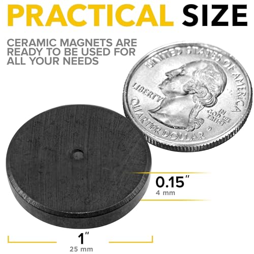 Image of Ultra-Strong Ceramic Round Magnets (1x0.15 inch /25x4mm, 120 pcs) - Heavy Duty Magnets, Non-Corrosive, High Thermal Resistance, Versatile For Home, Office, Workshop, Whiteboard, Fridge And Hobby Use