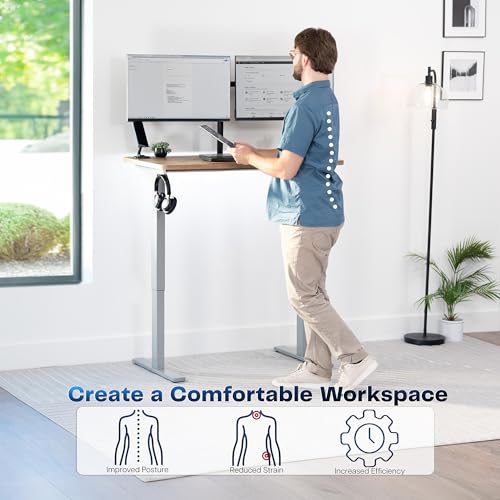 Image of VIVO Reclaimed Wood 43 x 24 in Standing Desk, DESK-KIT-1G4P | Electric, Holds 220 lbs, Sit Stand, Height Adjustable, Solid One-Piece Table Top, Memory Presets, 1B Series, Gray Frame