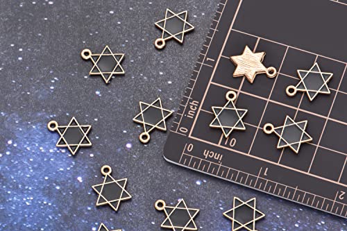 Image of Pack of 80 Star of David Black Six-pointed Star Enamel Charms Gold Plated Colored Pendants Hawaii Style Accessories for Necklace Bracelet Jewelry Making DIY Crafting