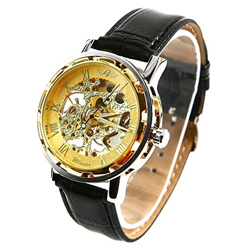 Preisvergleich Produktbild Winner - Herrenuhr - Selbstaufzug mechanische Uhr - Leder armbanduhr - golden