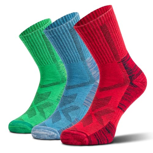 NORDIC Socks Merino Wool Lightweight Hiking Socks for Men & Women 3-Pack Crew Unisex Anti-Blister Moisture-Wicking Odor-Resistant (UK Alpha XL XXL Regular Regular Colourful)