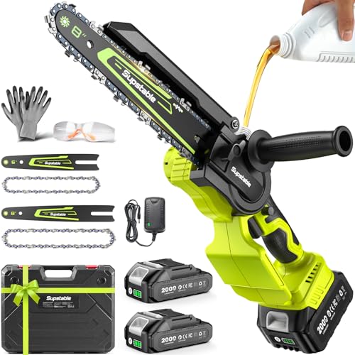 Mini Chainsaw Cordless, 8 Inch & 6 Inch Electric Chainsaw Battery Powered, 1000W Brushless Handheld Power Chain Saw with 2 Batteries, Tree Saw for Branch Trimming Wood Cutting, Gift for Men Women