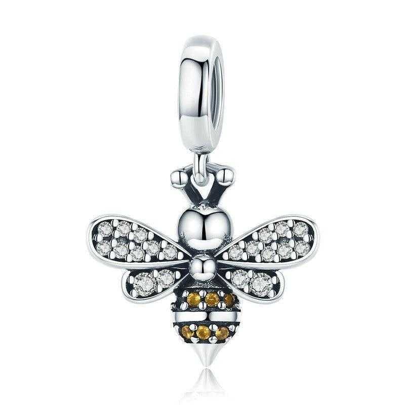 Women's Silver Plated Bee Charm With Cubic Zirconia