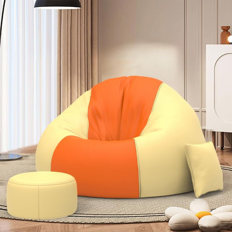 Image of Biggie Bean Bag Chair with Beans Filled 6XL Classic Comfort Bean Sofa-Crafted for Comfort-Styled for Modern Homes with Free Cushion & Footrest (Matching Color : Leatherette Orange Cream)