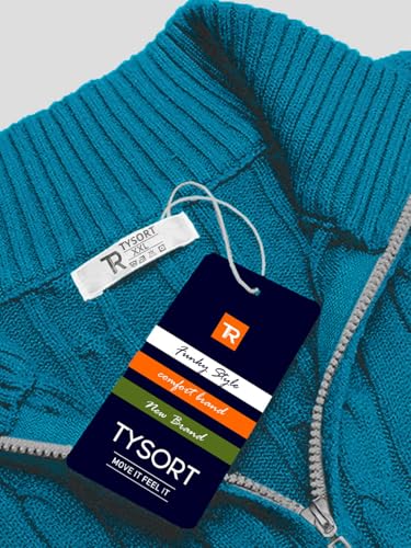Image of TYSORT Men High Neck Zipper Full Sleeve Cable Knitted Winter Sweater,Cable Knit Sweater for Men