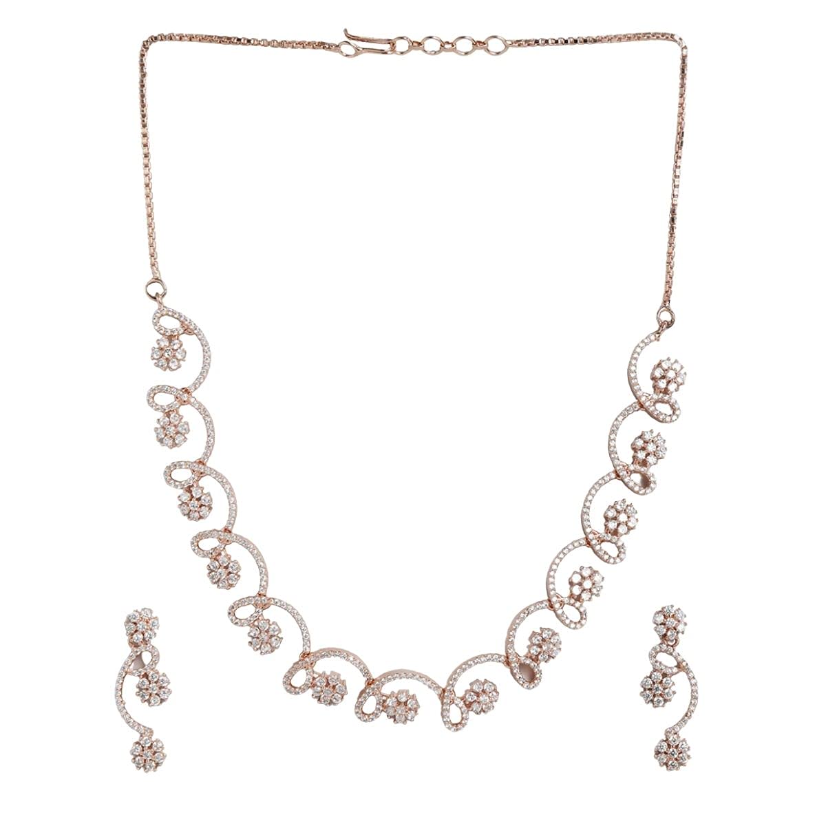 ACCESSHER Rose Gold Plated American Diamond studded Contemporary Style Delicate Necklace Set with Earrings for women and girls (B09HKXKB7N) Amazon Price History, Amazon Price Tracker