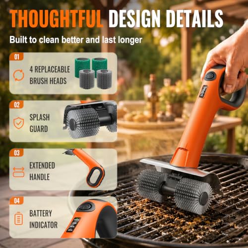 Image of Electric Grill Brush - Dual Rotating Heads Cordless BBQ Grill Cleaner, 450 RPM Motorized Power Grill Cleaning Brush with LED Light, 6-Piece Replaceable Brush Set Safe for Most Outdoor Grill Grates