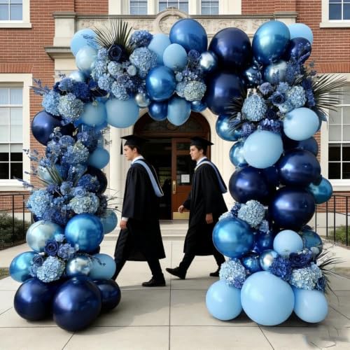 Image of Royal Blue Balloon Garland Double Stuffed, Navy Dark Blue Metallic Balloon Kit for Independence Day Graduation Birthday Baby Shower Anniversary Party Decorations