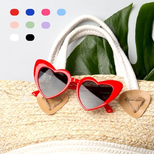 BOUBONI Lunettes de soleil vintage en forme de cœur pour femme - Pour mariage, enterrement de vie de jeune fille, Rouge – vue 4