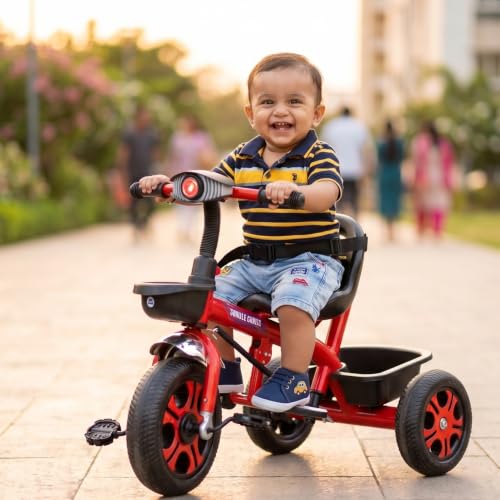Image of Mee Mee Cuddle Cruise Baby Tricycle 1 to 5 Years, Upto 30kgs | Safety, Comfort, and Fun for Little Riders (Red)