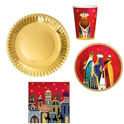Maceteros Con Botellas Desechables PARTYLOSOPHY Kit Vajilla de cartón Desechable con decoración y temática navideña con diseño de Reyes Magos para 6 Personas – Pack para 6 Personas. Decoración Mesa Navidad Reyes Magos.