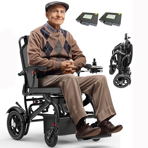 Image of Electric Wheelchairs for Adults Foldable 36LBS Lightweight Frame Airline Approval, 30 Miles Travel Range& 500W Brushless Motors Power Motorized for home use, Lightweight Wheelchair (Black-2 Batteries)