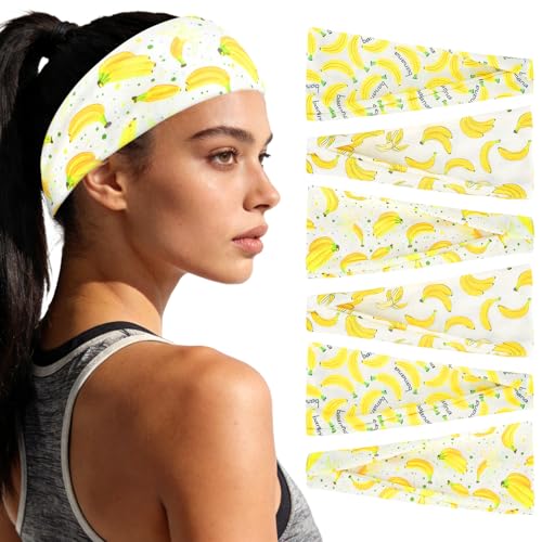 Image of YARIEW 6Pcs Headbands Paisley Bandanas Head Bands Sweat Band Hair Wrap Headwrap Fashion Boho Wide Thick Workout Yoga Elastic Headbands Mens Cooling Running Sports Headband Sweatbands for Women and Men