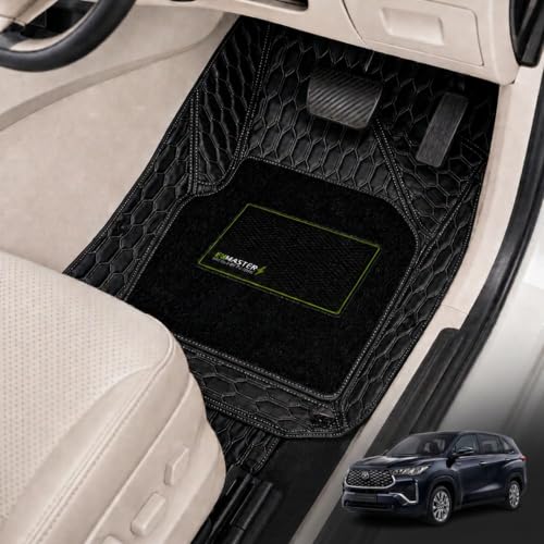 Image of EV MASTER Premium 7D Car Floor Mat Full Set for Toyota Innova Hycross Hybrid (2026 Onwards) Luxury Leather Double Car Foot Mats Complete Set of 3 | Waterproof and Washable
