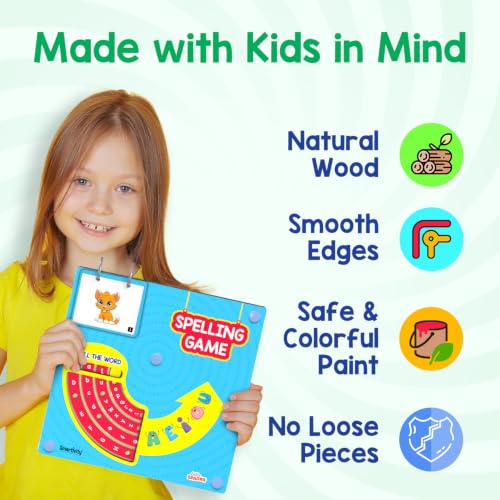 Image of Smartivity Spelling Game Learning Toy for Kids 4-8 Years Old I 50+ Picture Cards I Birthday Gift I Educational Word & Vocabulary Building Toy with Rotating Letter Wheels I Travel-Friendly